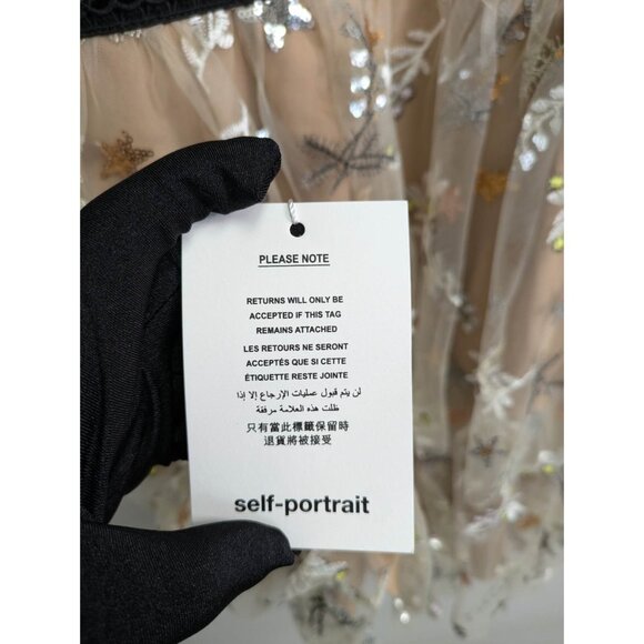 Self-portrait Star Embellished Mini Tiered Dress Beige US10 - Picture 6 of 10